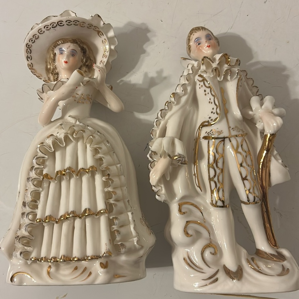 Vintage Relco Reproduction Elegant Bone China Figurines with Gold Accents